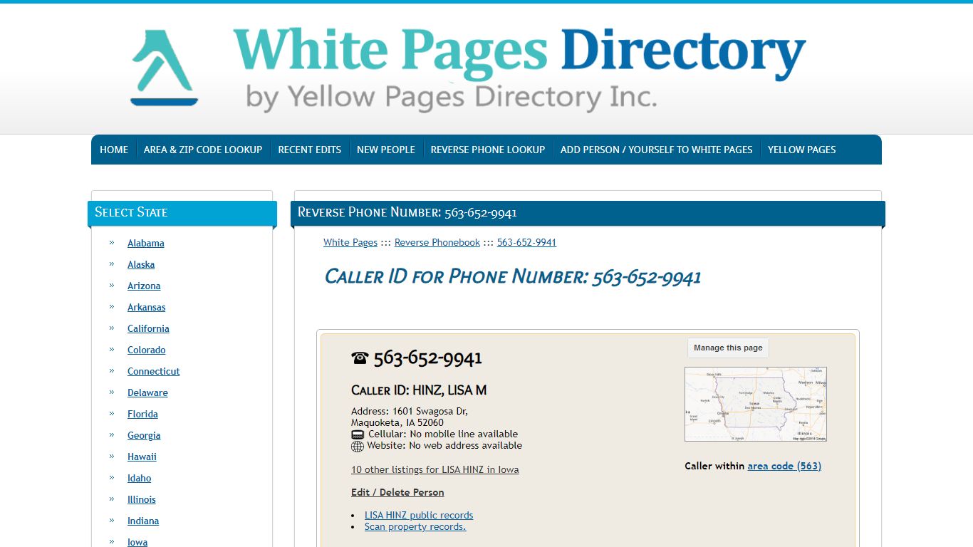 563-652-9941 by White Pages Caller ID and Reverse Phone Number Data